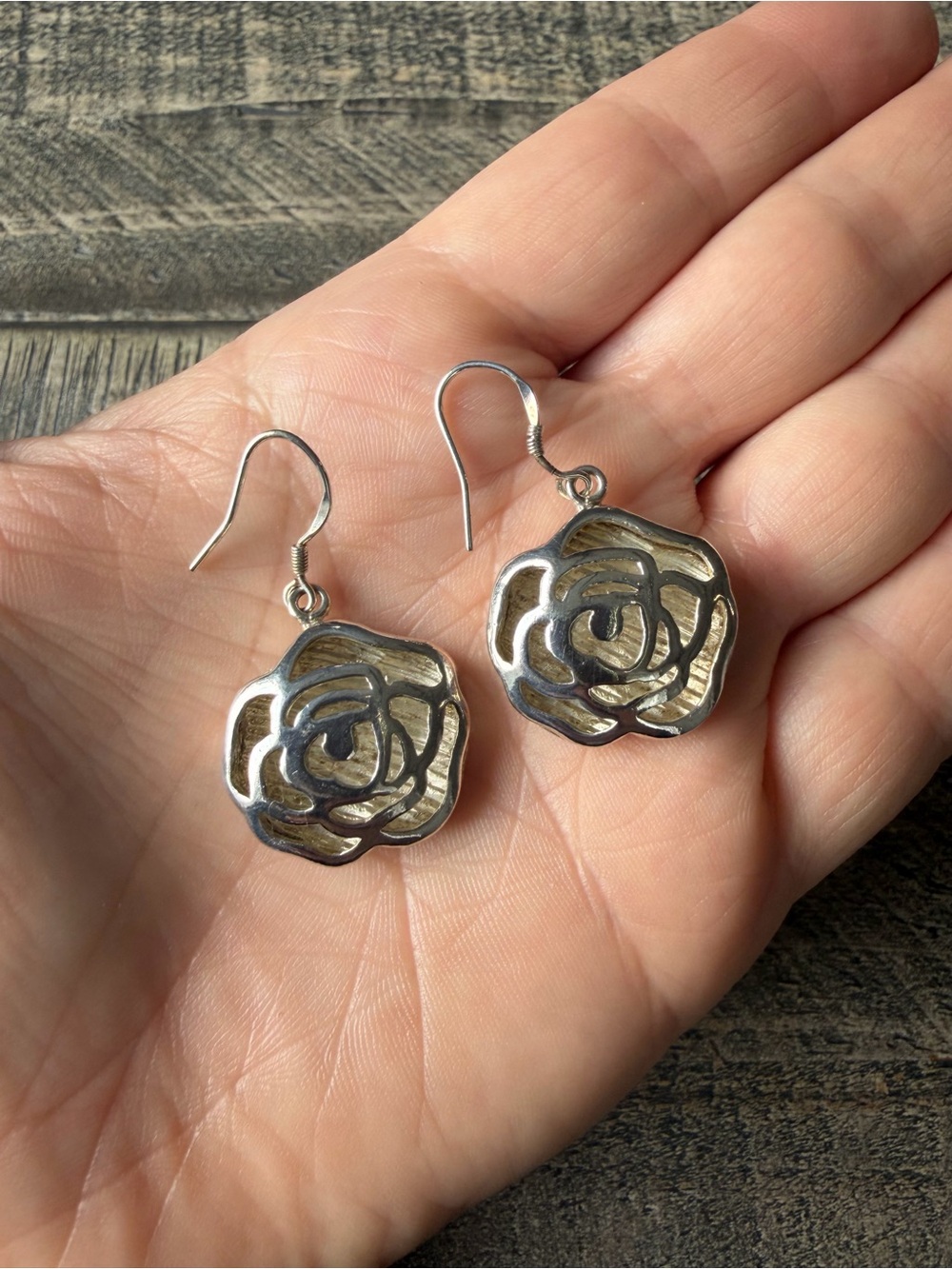 Vintage Sterling Rose Drop Earrings
